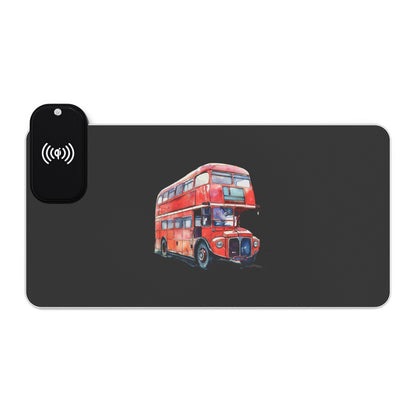 Red Double-Decker Bus – Ride Through London - LED Gaming Mouse Pad with Wireless Charging, RGB Desk Accessory for Gamers, Ideal Gift for Christmas, Birthday, Office Decor