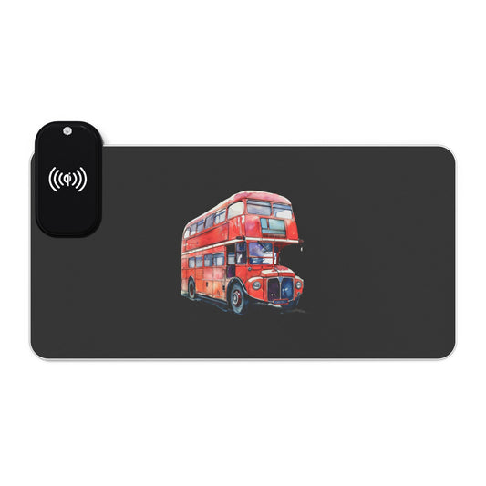 Red Double-Decker Bus – Ride Through London - LED Gaming Mouse Pad with Wireless Charging, RGB Desk Accessory for Gamers, Ideal Gift for Christmas, Birthday, Office Decor
