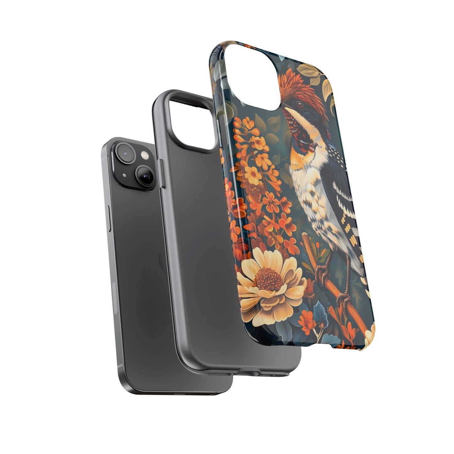 Tough Cases: Floral Bird Phone Case, Vintage Style Cover, Nature Lover Gift, Botanical Design, Spring Inspire Fashion