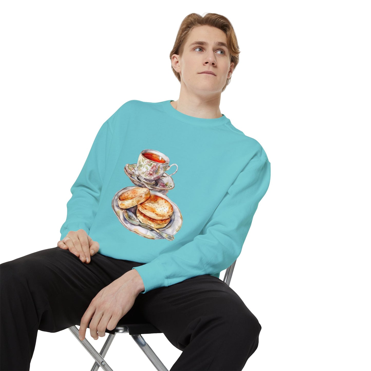 Unisex Garment-Dyed Sweatshirt- British Royal Breakfast - Elegant and Opulent Morning Feast