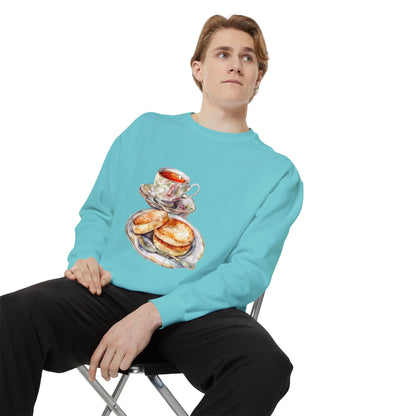 Unisex Garment-Dyed Sweatshirt- British Royal Breakfast - Elegant and Opulent Morning Feast