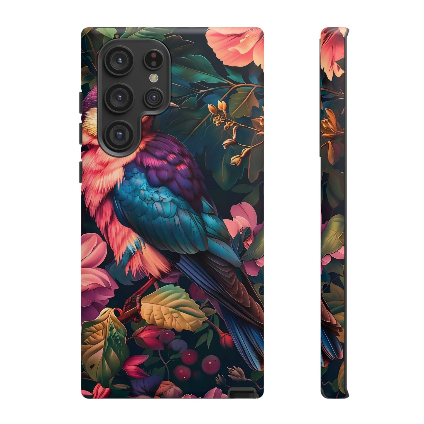 Vibrant Phone Case, Tropical Bird Design, Tough Phone Cover, Floral Tech Accessory, Gift for Nature Lovers