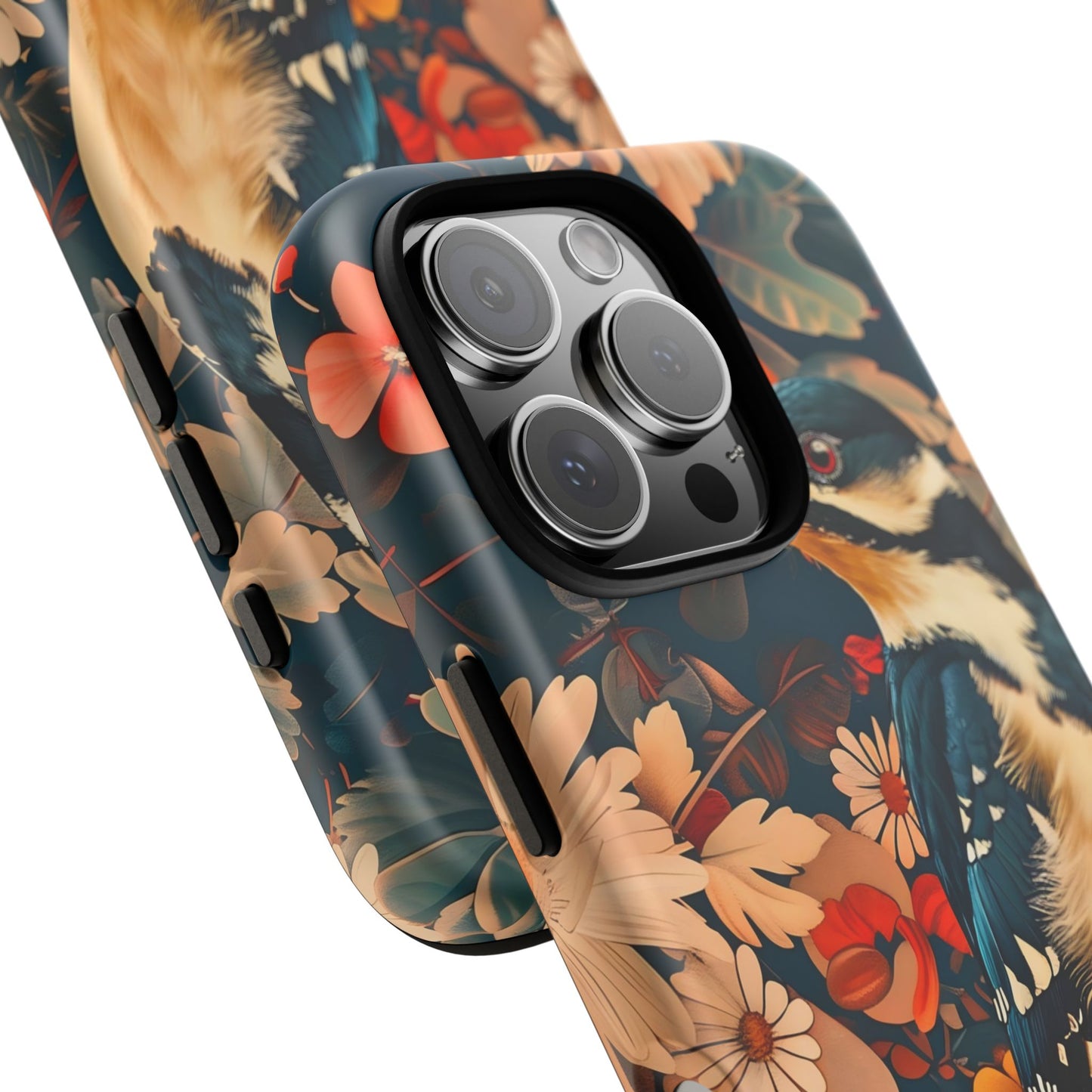 Artistic Bird Phone Case, Unique Tough Cases for Nature Lovers, Floral Design, Cute Gift, Customized Phone Accessories