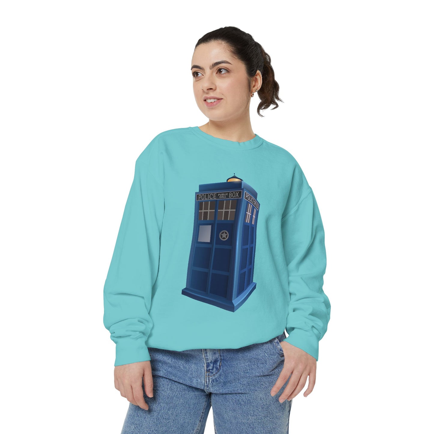 Unisex Garment-Dyed Sweatshirt - British Police Public Call Box - Iconic TARDIS Design