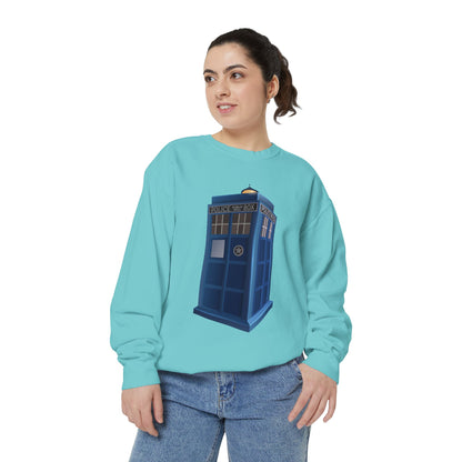 Unisex Garment-Dyed Sweatshirt - British Police Public Call Box - Iconic TARDIS Design