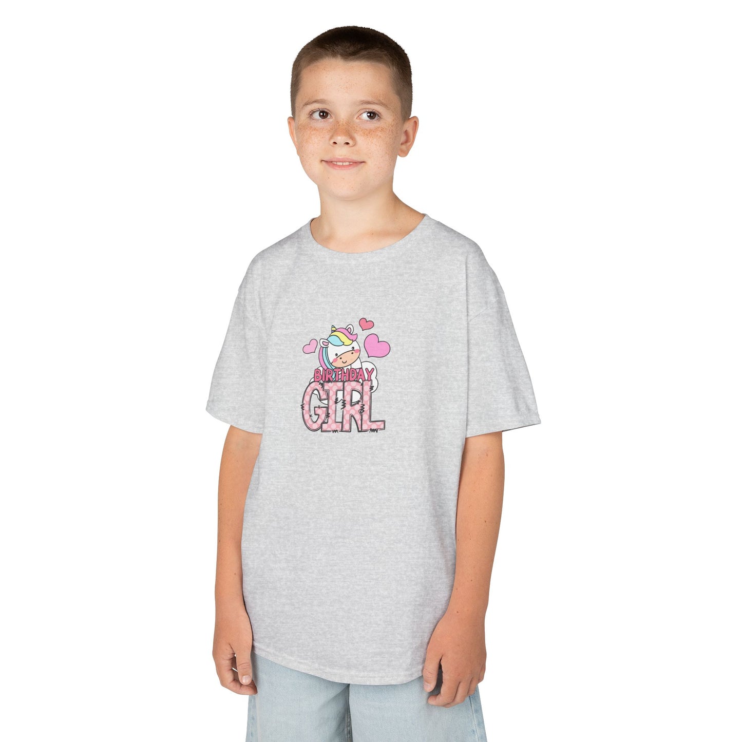 Kids Heavy Cotton Tee - Funky Leopard Print Birthday Girl Graphic - Fun Unicorn Design