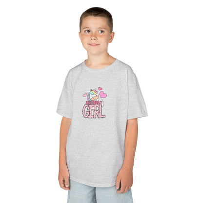 Kids Heavy Cotton Tee - Funky Leopard Print Birthday Girl Graphic - Fun Unicorn Design
