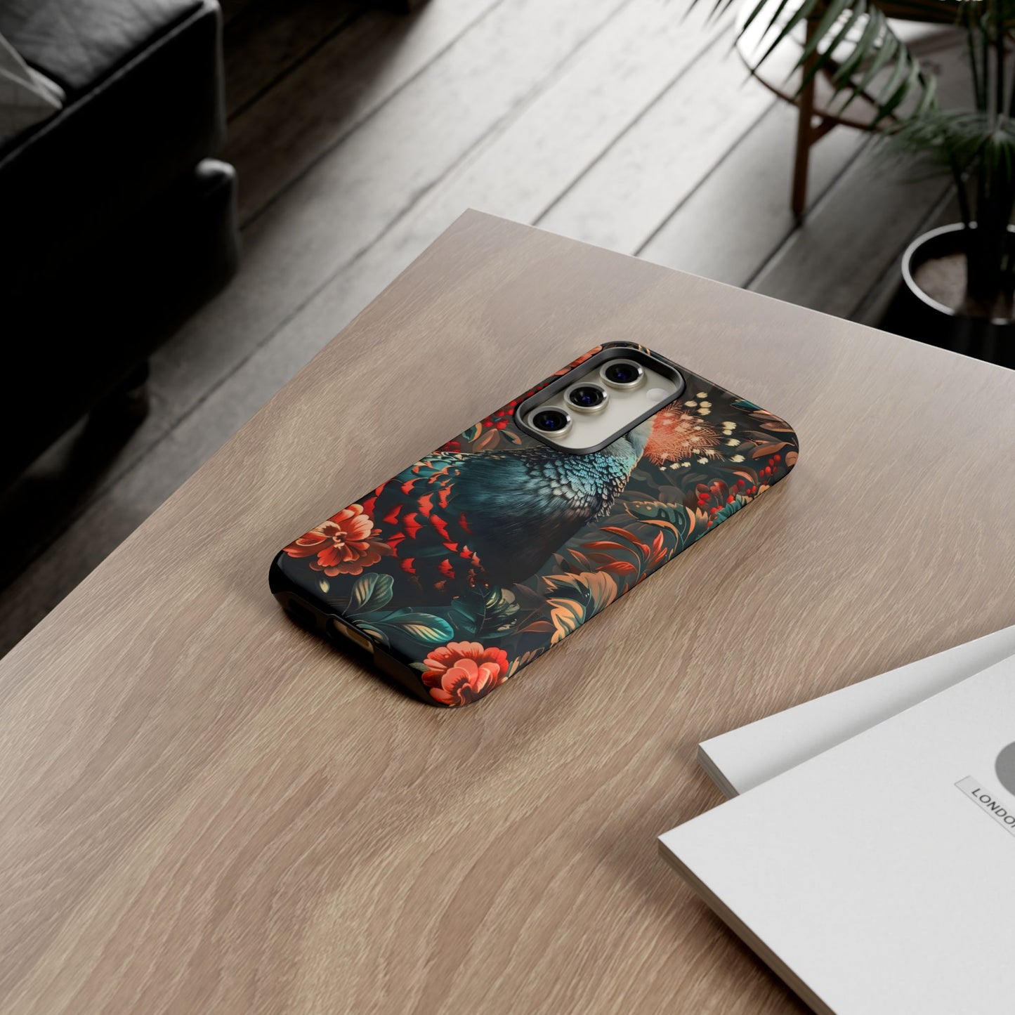 Floral Peacock Phone Case, Tough Cases, Artistic Phone Cover, Unique Gift, Nature Lover Accessory, Protective Case