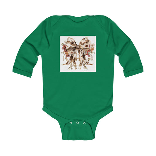 Cute Floral Bow Infant Long Sleeve Bodysuit - Perfect for Baby Showers and Celebrations