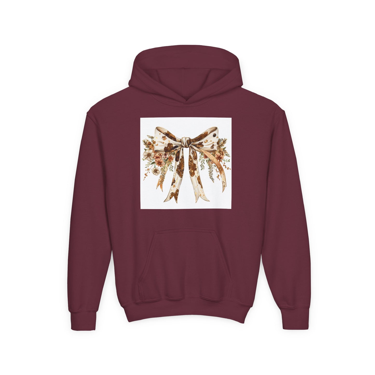 Floral Bow Youth Hoodie - Cozy Fall Fashion for Kids