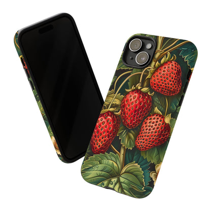 Strawberry Phone Case, Tough Berry Case, Floral Phone Cover, Cute Smartphone Shell, Nature-Inspired Gift