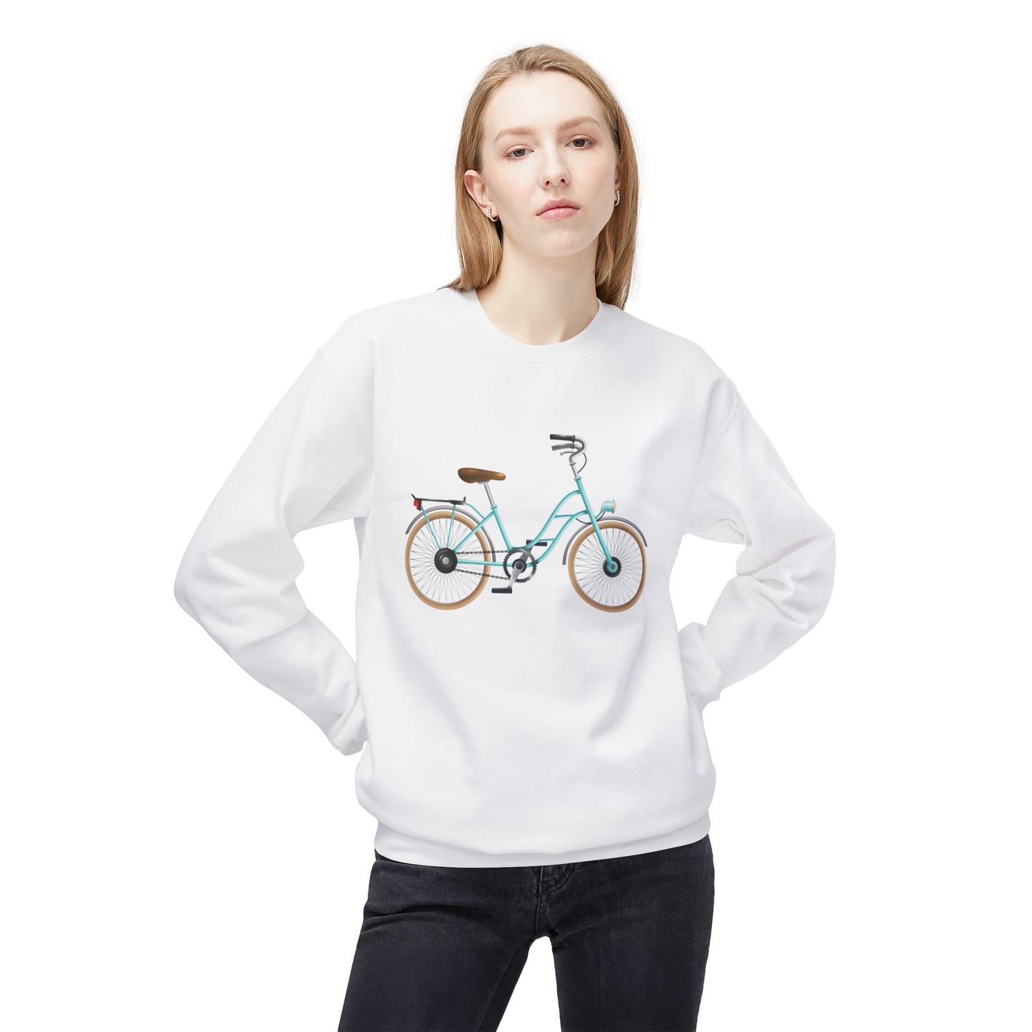 Unisex Midweight Softstyle Fleece Crewneck Sweatshirt - Classic Bicycle Illustration - London Style