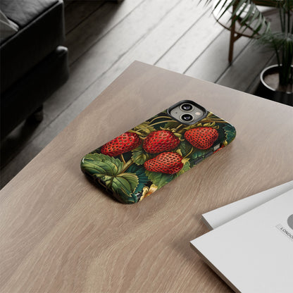 Strawberry Phone Case, Tough Berry Case, Floral Phone Cover, Cute Smartphone Shell, Nature-Inspired Gift