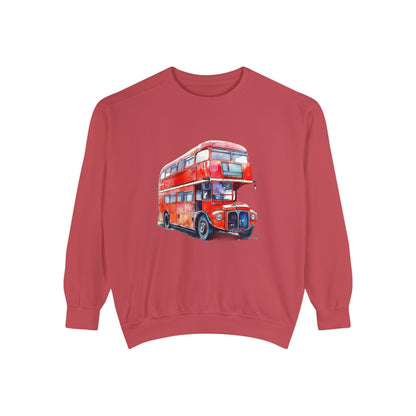 Unisex Garment-Dyed Sweatshirt Relaxed - London Transport Red Double-Decker Bus
