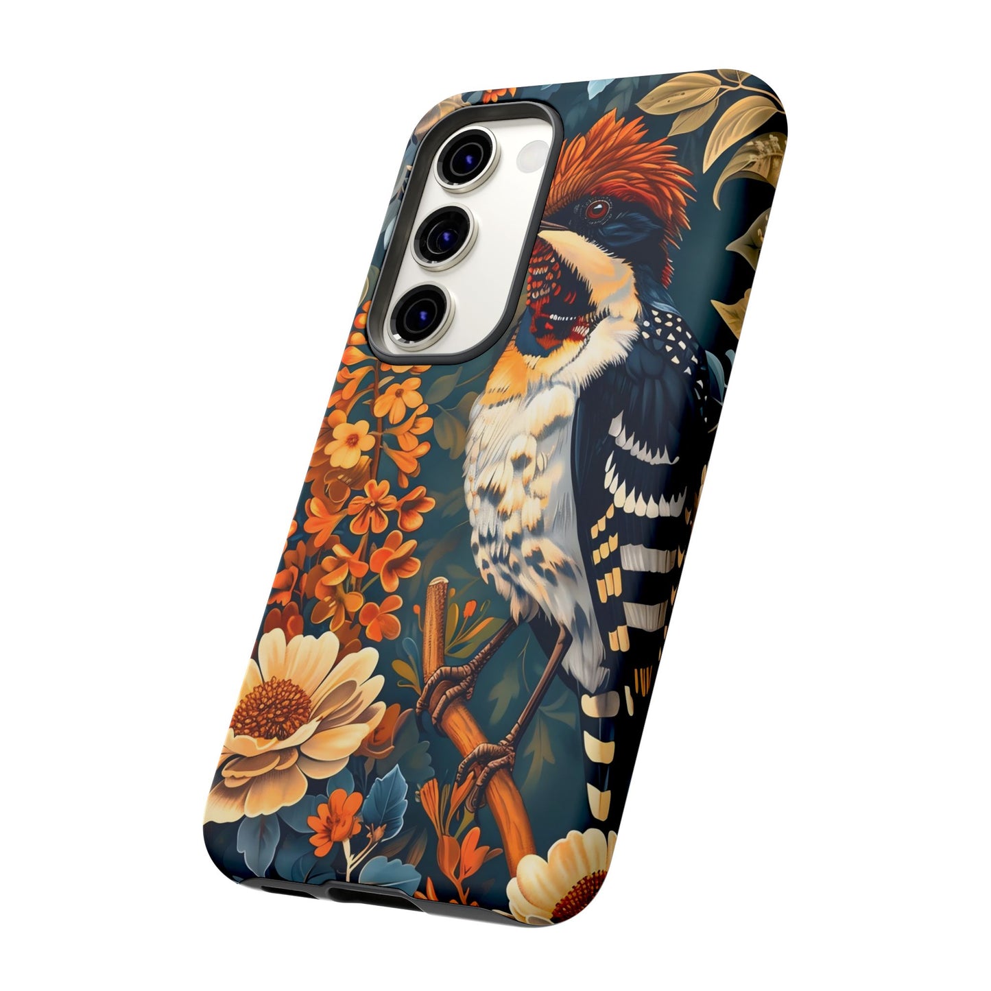 Tough Cases: Floral Bird Phone Case, Vintage Style Cover, Nature Lover Gift, Botanical Design, Spring Inspire Fashion