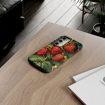 Strawberry Phone Case, Tough Berry Case, Floral Phone Cover, Cute Smartphone Shell, Nature-Inspired Gift