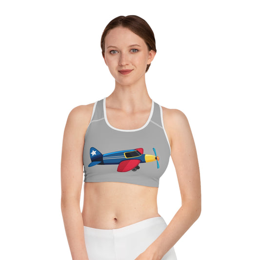Sports Bra for Active Flyers - Comfortable Workout Gear - Colorful Vintage Airplane Illustration - Aviation-Themed