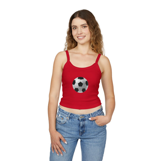 Women's Spaghetti Strap Tank Top - Dynamic Football Design - Sports Passion and Energy