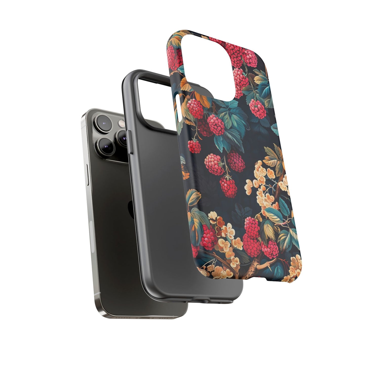 Floral Phone Case with Berry Design, Durable Phone Cover, Floral Print, Gift for Plant Lovers, Nature-Inspired Accessory