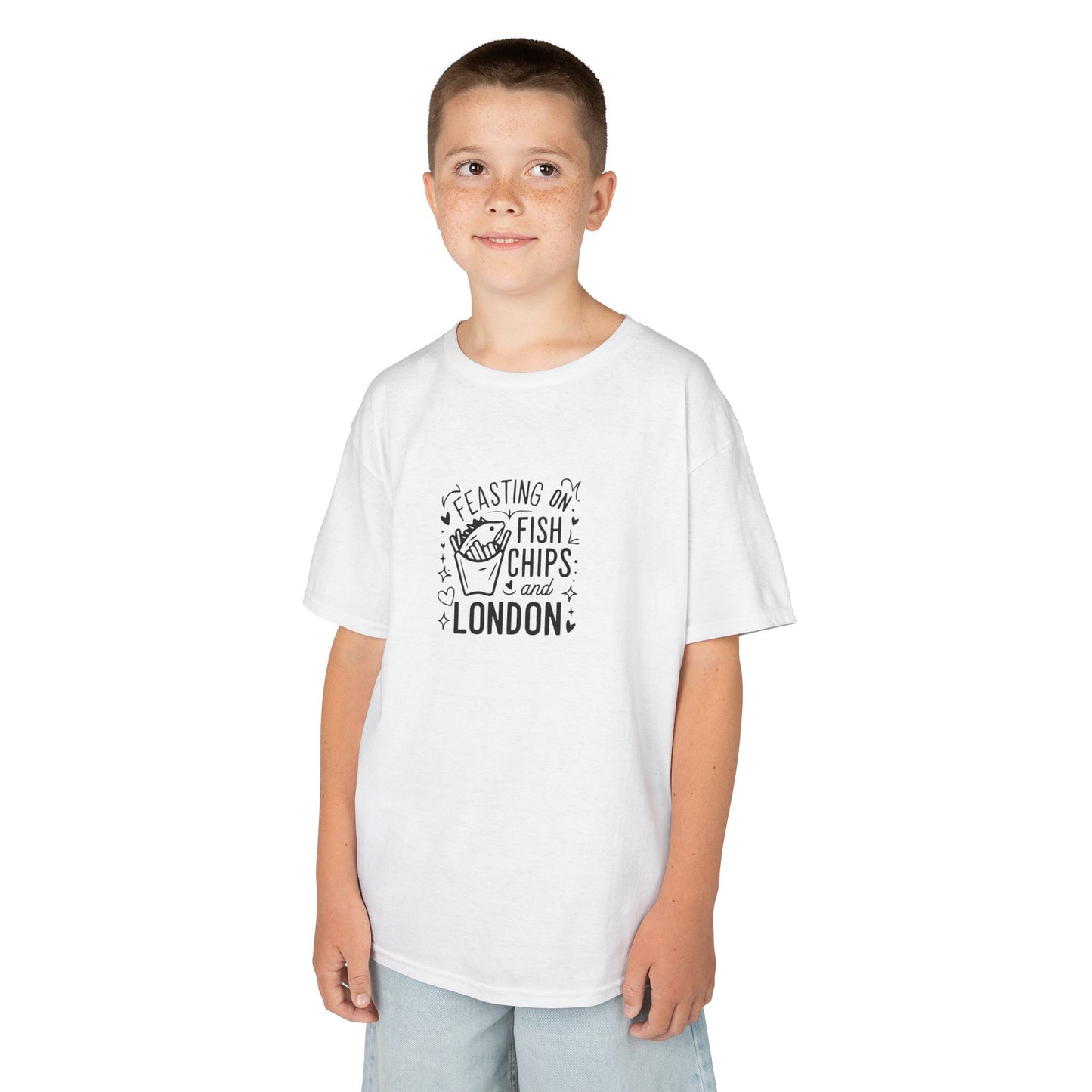 Kids  Tee - Feasting on fish chips and London - Fun London Inspired Cotton T-Shirt