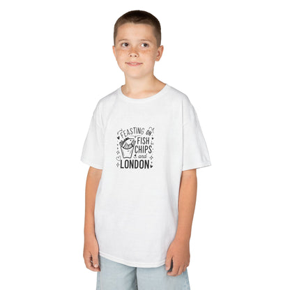 Kids  Tee - Feasting on fish chips and London - Fun London Inspired Cotton T-Shirt