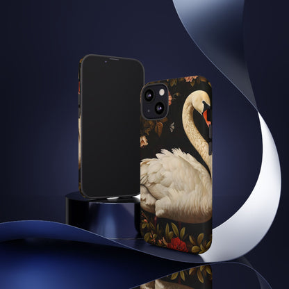 Elegant Swan Phone Case, Floral iPhone Cover, Tough Phone Case, Gift for Her, Nature Lover, Mother's Day, Birthday