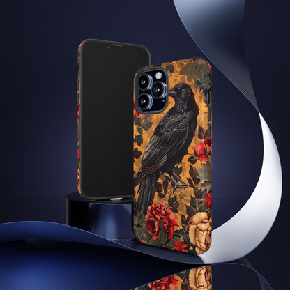 Raven Floral Phone Case - Tough Cases, Blackbird Decor, Gift for Nature Lovers, Bird Themed Accessories, Unique Phone Cover