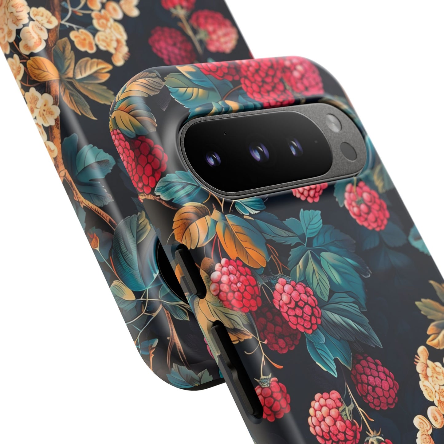 Floral Phone Case with Berry Design, Durable Phone Cover, Floral Print, Gift for Plant Lovers, Nature-Inspired Accessory