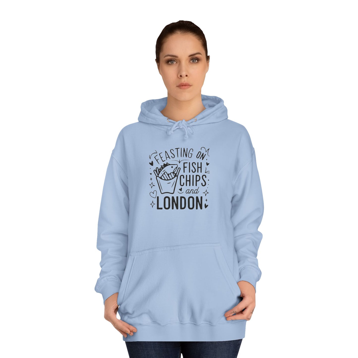 Unisex College Hoodie - Fish Chips and London