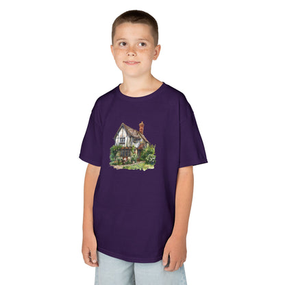 Kids Tee -  Charming English Cottage Illustration Print - Cozy Cotton Shirt for Little Dreamers