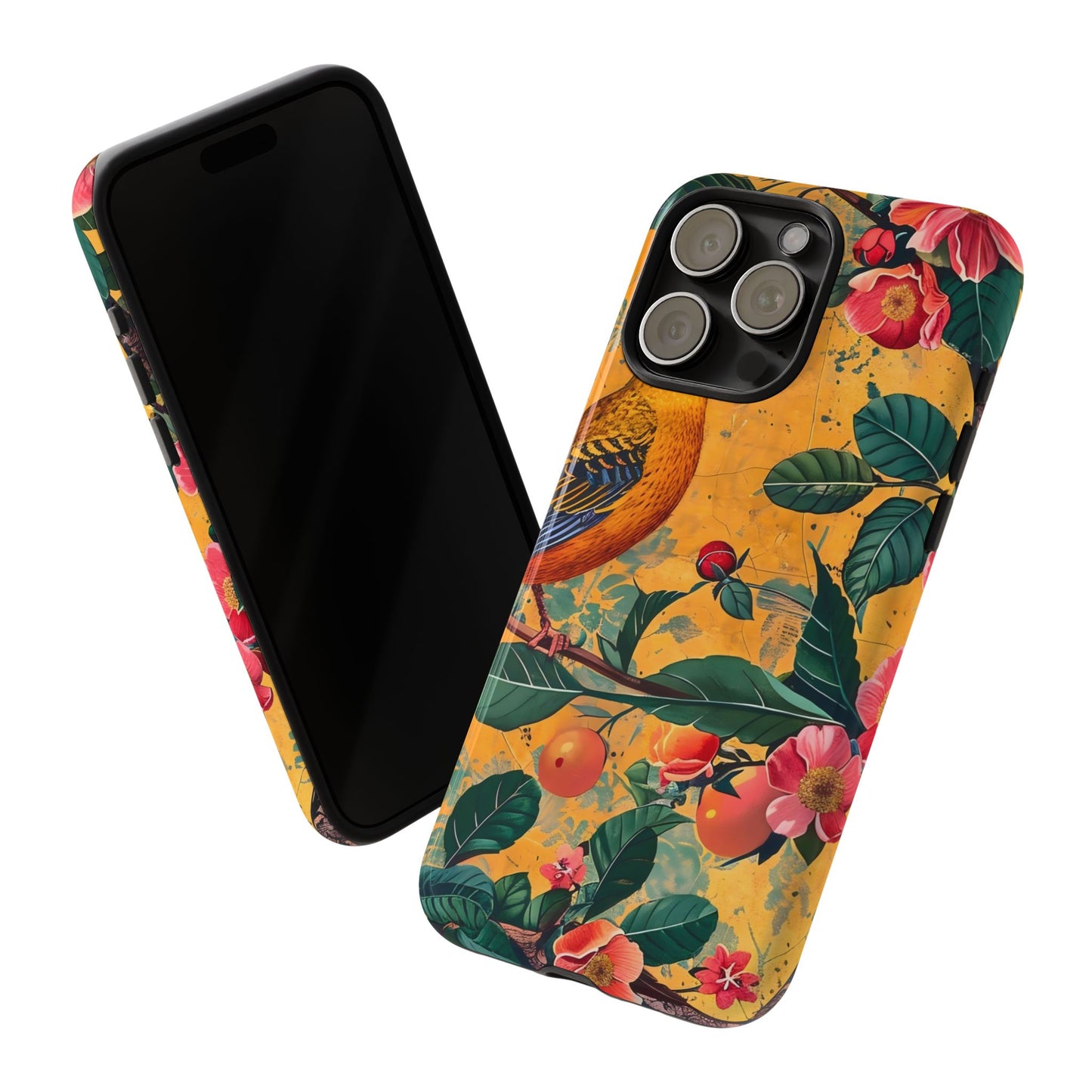 Colorful Floral Phone Case, Tough Cases, Nature-Inspired, Bird Design, Eco-Friendly Gift, Phone Protector for Spring