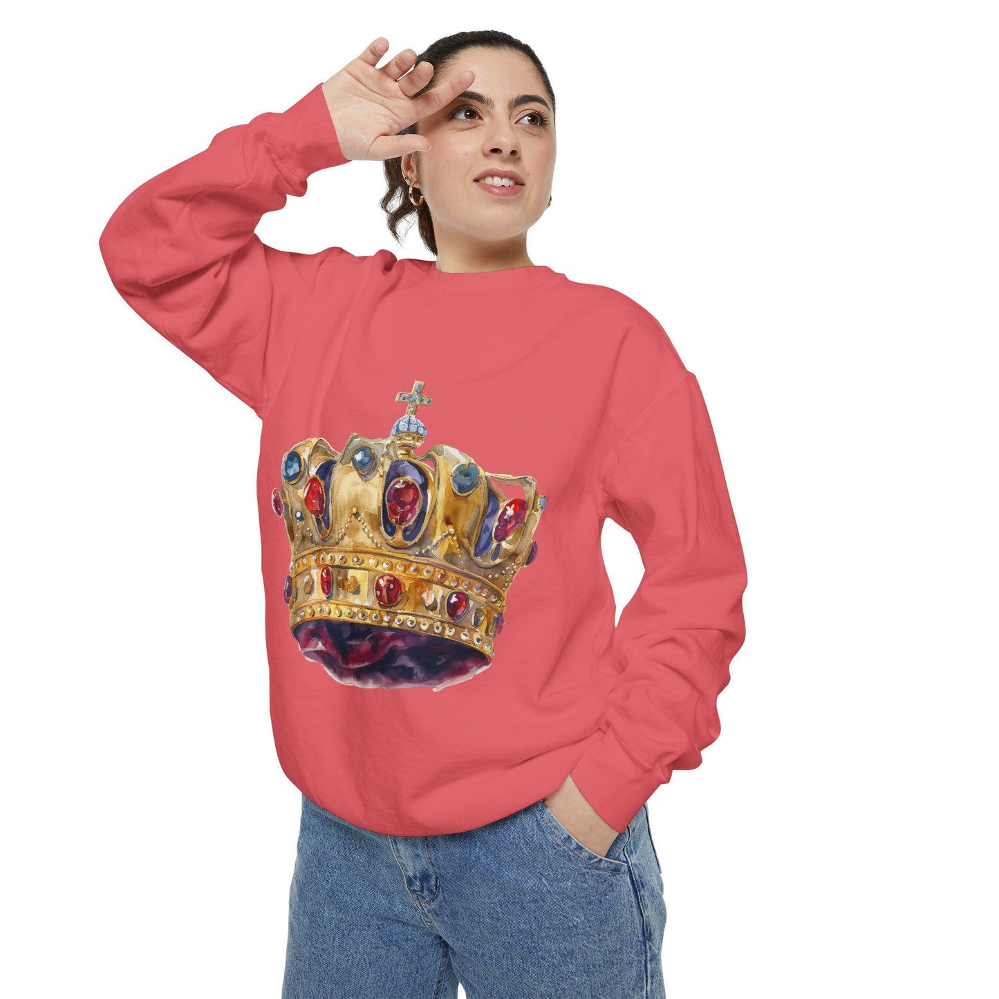 Unisex Garment-Dyed Sweatshirt - British Royal Crown Design - Iconic Symbol of Monarchy