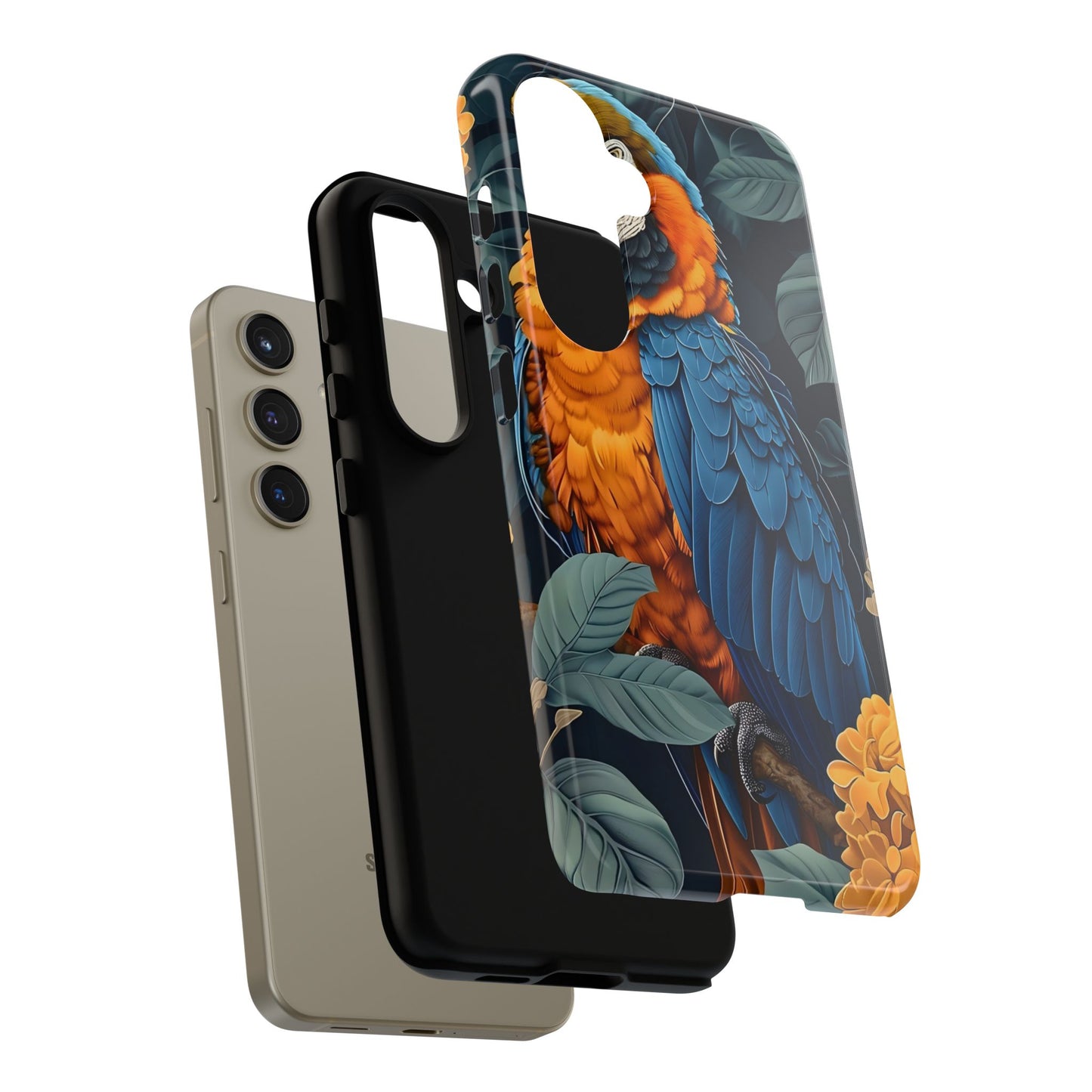 Tropical Parrot Phone Case - Tough Cases, Colorful Phone Cover, Nature Lover Gift, Floral Design, Bird Lover Accessory