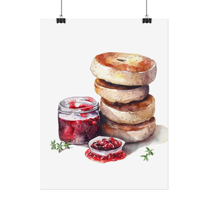 Breakfast Bagel Art Print, Foodie Decor, Kitchen Wall Art, Rolled Poster, Unique Food Gift, Home Cooking Decor