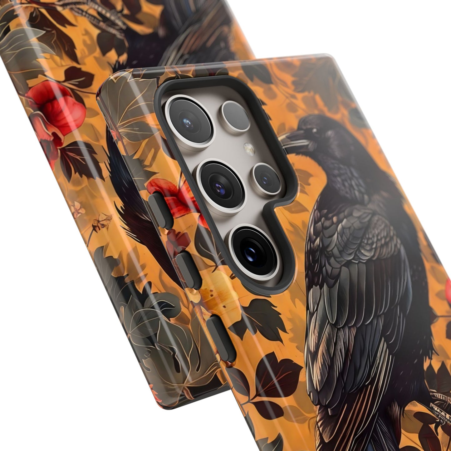 Raven Floral Phone Case - Tough Cases, Blackbird Decor, Gift for Nature Lovers, Bird Themed Accessories, Unique Phone Cover