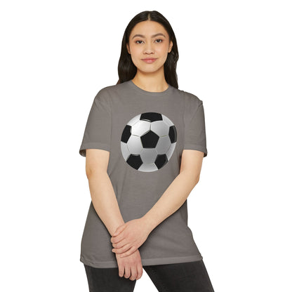 Unisex CVC Jersey T-shirt - Dynamic Football Design - Sports Passion and Energy