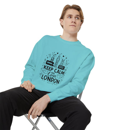 Unisex Garment-Dyed Sweatshirt Cozy - Keep Calm and Love London