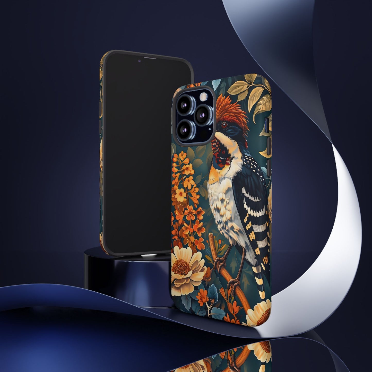 Tough Cases: Floral Bird Phone Case, Vintage Style Cover, Nature Lover Gift, Botanical Design, Spring Inspire Fashion