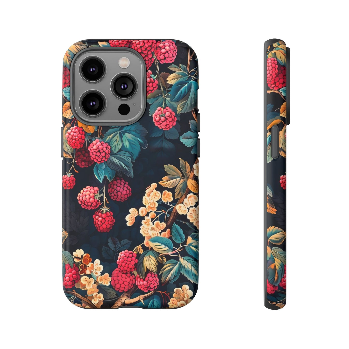 Floral Phone Case with Berry Design, Durable Phone Cover, Floral Print, Gift for Plant Lovers, Nature-Inspired Accessory