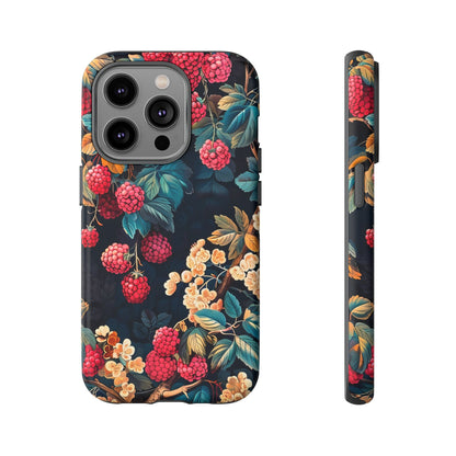 Floral Phone Case with Berry Design, Durable Phone Cover, Floral Print, Gift for Plant Lovers, Nature-Inspired Accessory