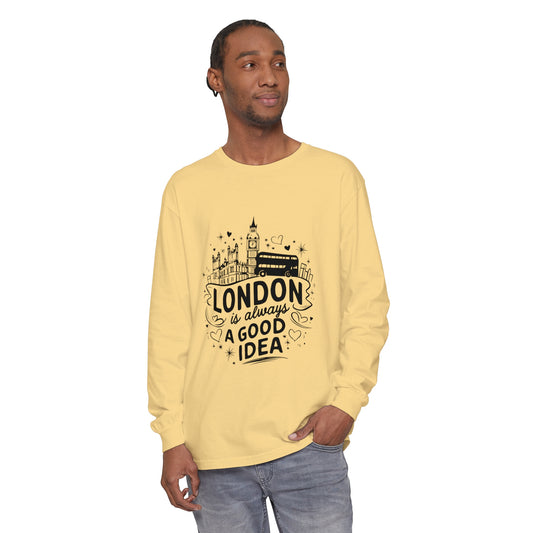 Unisex Garment-dyed Long Sleeve T-Shirt - London is always a good idea