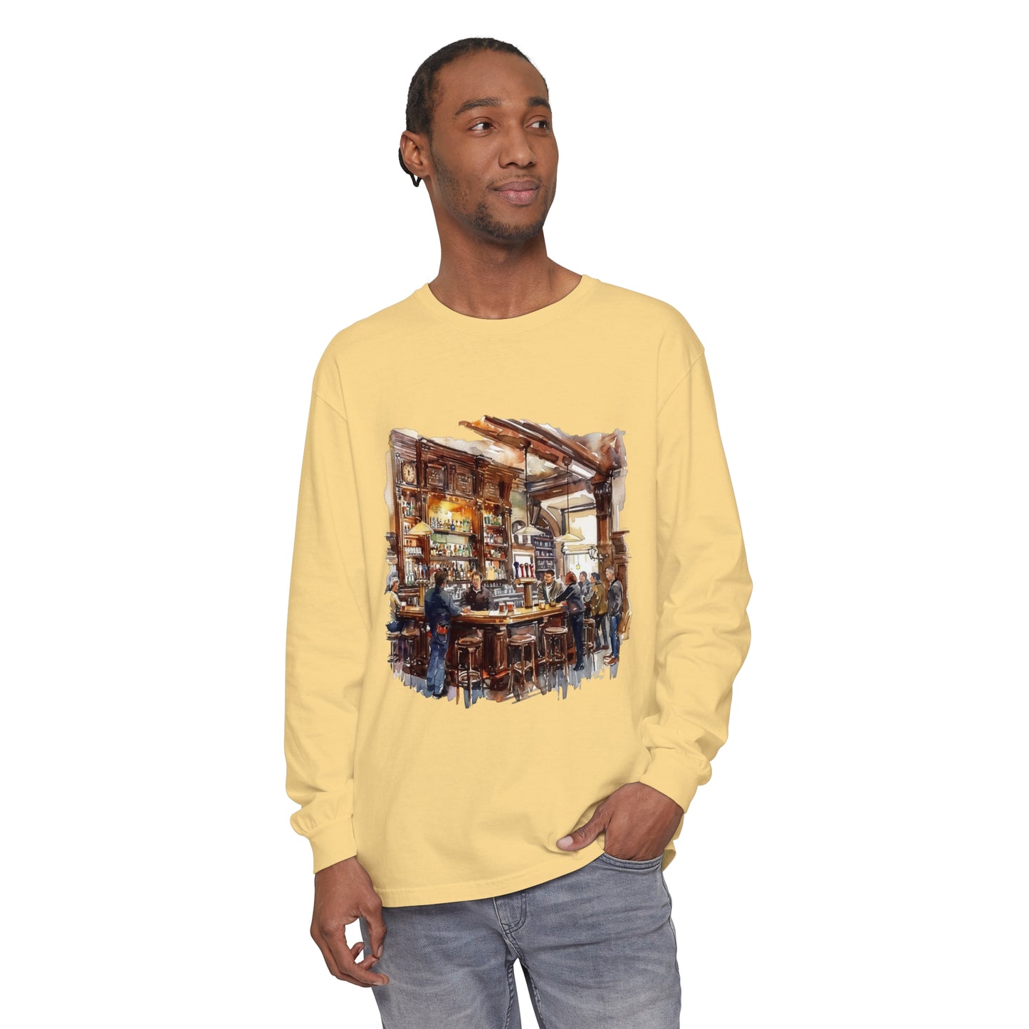 Unisex Garment-dyed Long Sleeve T-Shirt - Relaxed British Pub