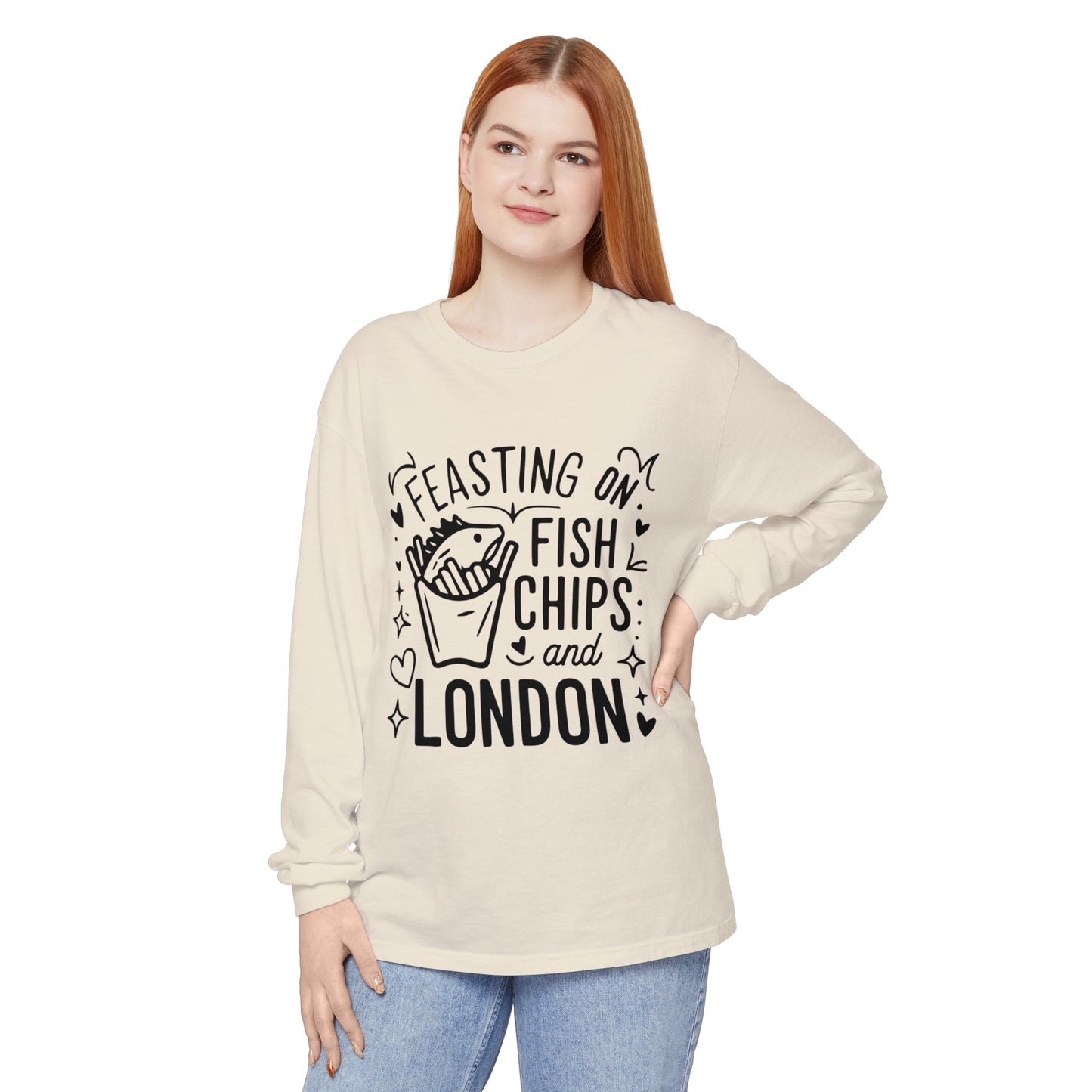 Unisex Garment-dyed Long Sleeve T-Shirt - Fish Chips and London