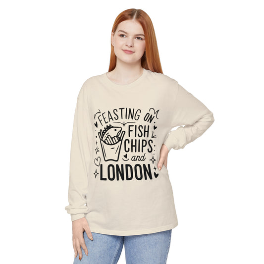 Unisex Garment-dyed Long Sleeve T-Shirt - Fish Chips and London