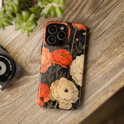 Floral Phone Case with Tough Protection, Blooming Ranunculus Design, Durable Cover, Gift for Flower Lovers, Eco-Friendly Phone Accessory