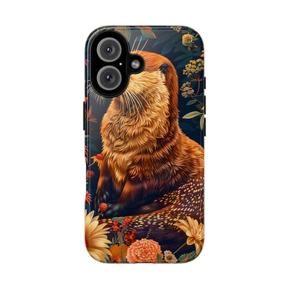 Otter Phone Case, Floral Otter Design, Tough Phone Cover, Nature Lover Gift, Cute Animal Accessories