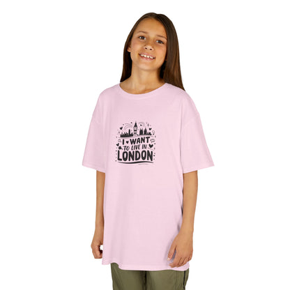 Kids Tee -  I want to live in London  - Fun and Comfy Graphic T-Shirt for Travel Lovers