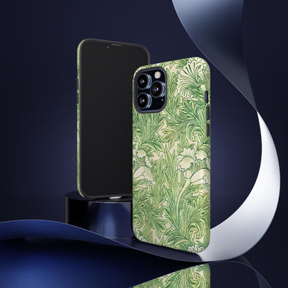 Green Floral Phone Case, Botanical iPhone Cover, Tough Phone Shell, Nature-inspired Gift, Eco-friendly Tech Accessory