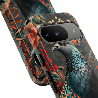 Floral Peacock Phone Case, Tough Cases, Artistic Phone Cover, Unique Gift, Nature Lover Accessory, Protective Case