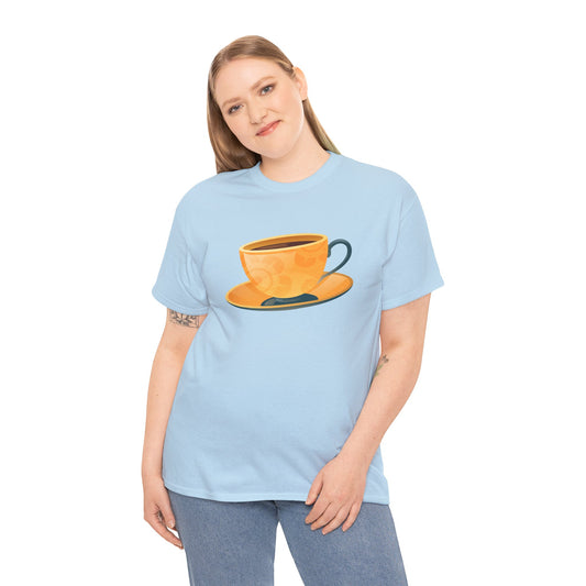 Unisex Heavy Cotton Tee - Elegant British Tea Cup - Classic Tea Time Style